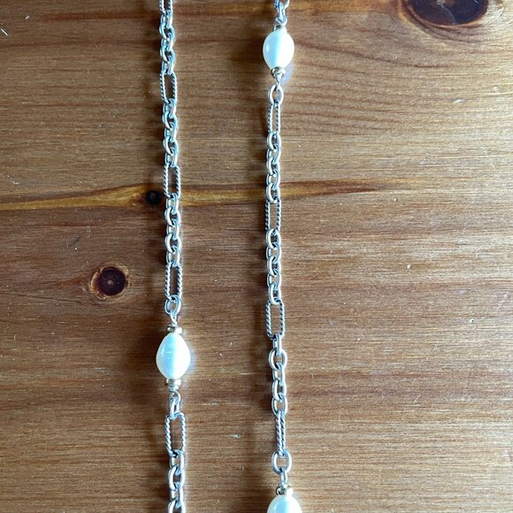 VTG David Yurman Figaro Chain Silver and Gold Pearl Necklace - 36 inches - Picture 8 of 16